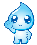 Ugo, the Give River water drop, waving hello