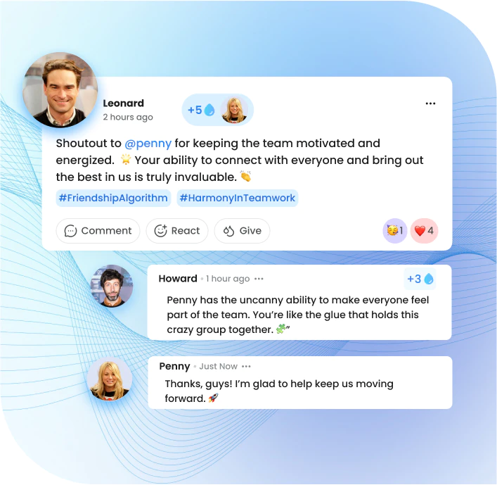 Chat feed for employee recognition and team motivation