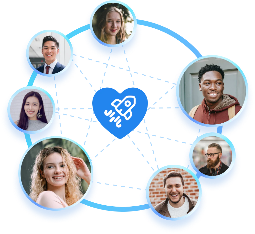 A circle of people with a heart on it