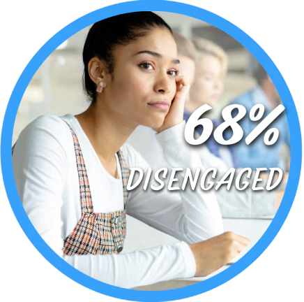 A disengaged woman sitting at her desk