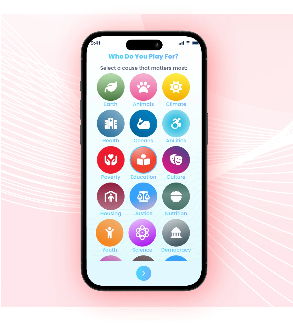 Choosing a cause to support on the Give River mobile app