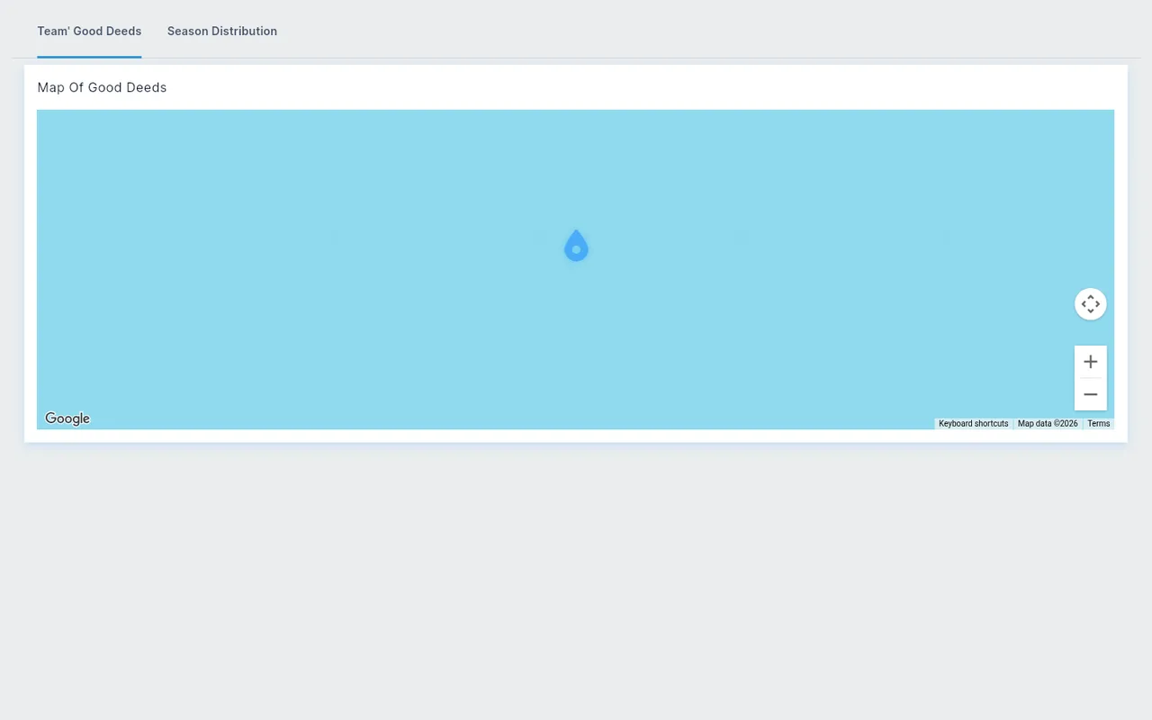 The Impact Dashboard's Team's Good Deeds tab, showing the Map of Good Deeds.