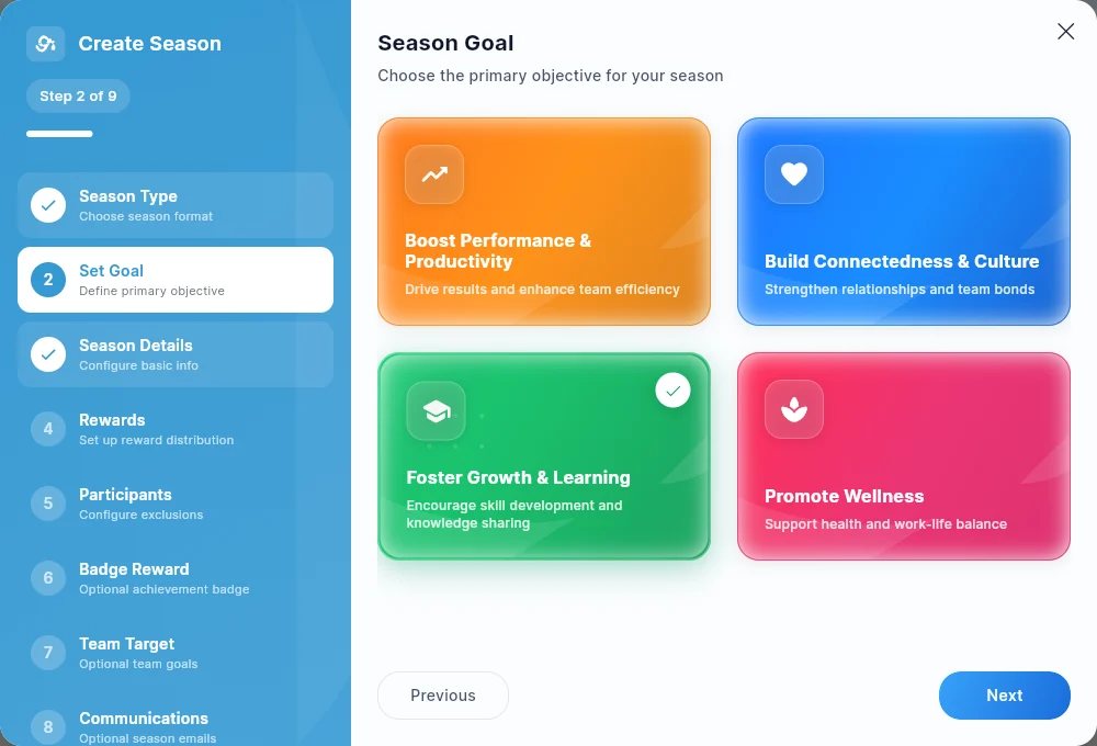 The Pick a goal page, with the Foster Growth & Learning goal selected.
