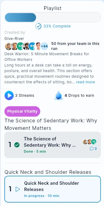 A run's Playlist panel: overall progress, drops to earn and each Stream's status.