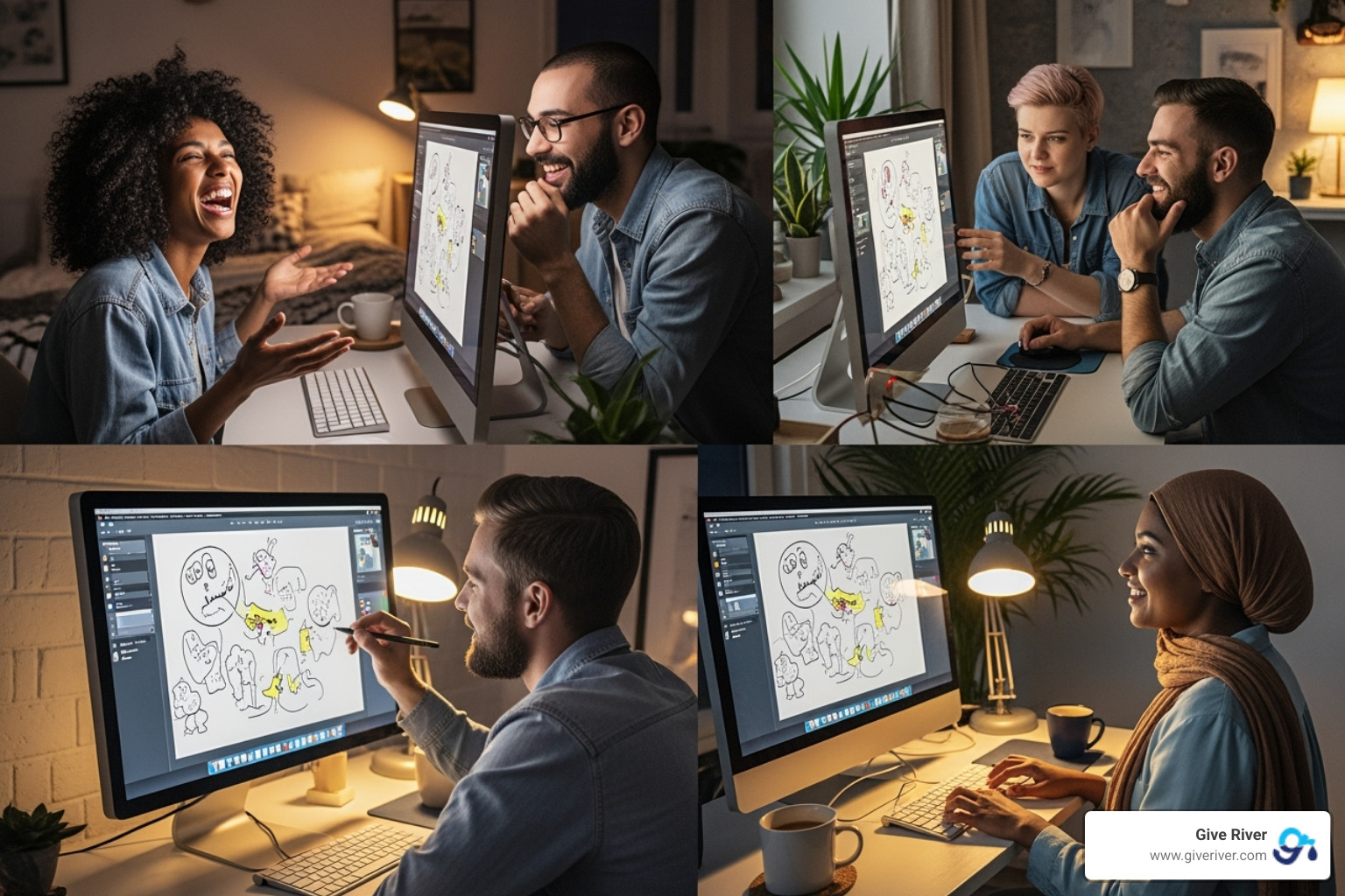 team playing online drawing game - free online group games for work