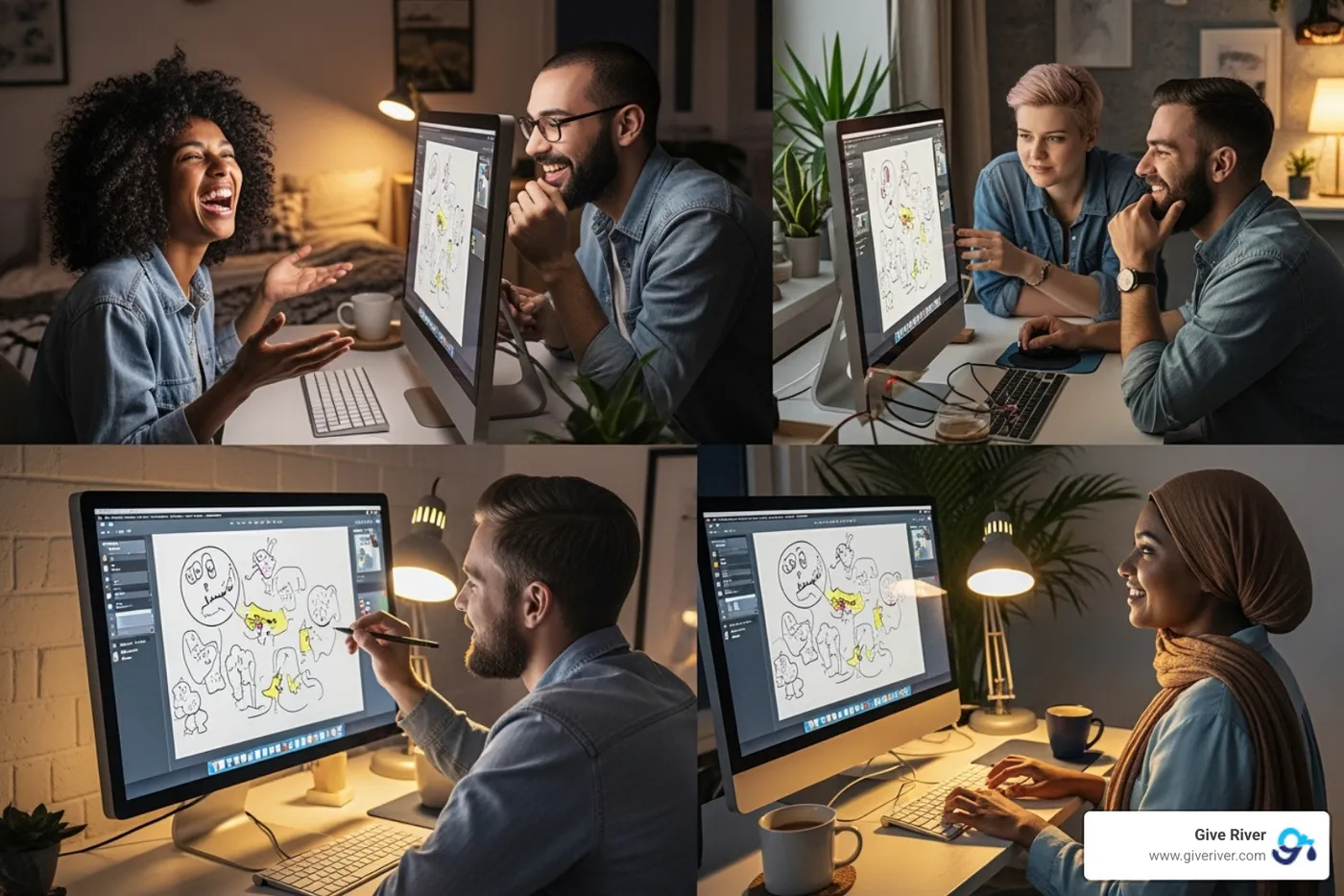 team playing online drawing game - free online group games for work