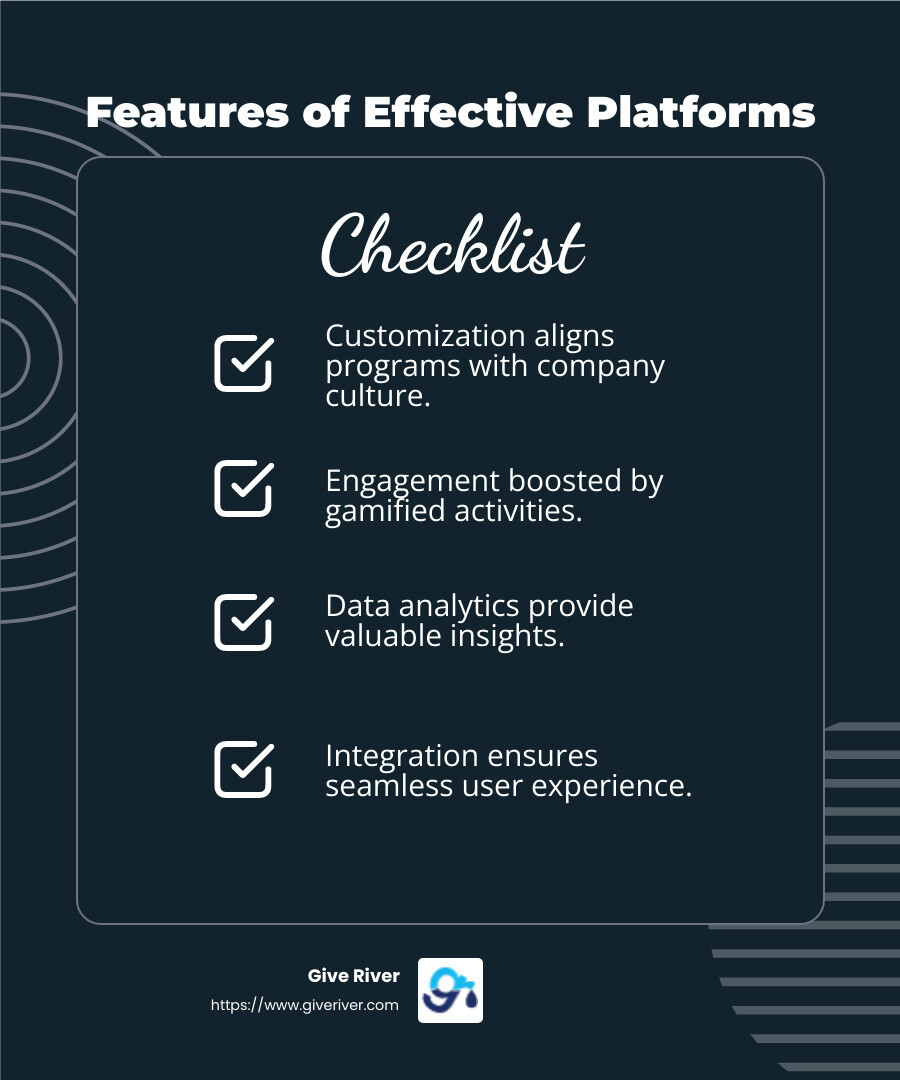 Customizable wellness programs lead to higher engagement and satisfaction. - corporate wellness platforms infographic checklist-dark-blue