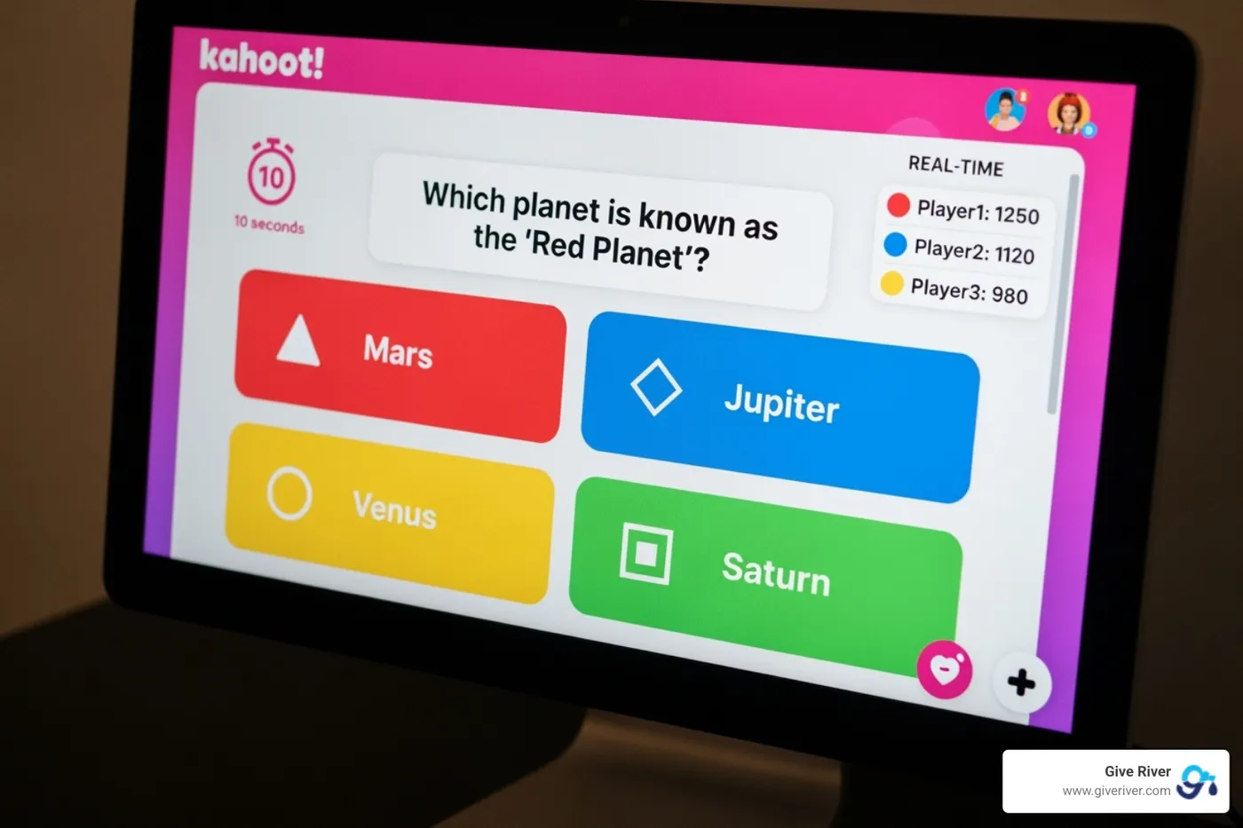 Kahoot! interface during a live game - free online quiz for team building