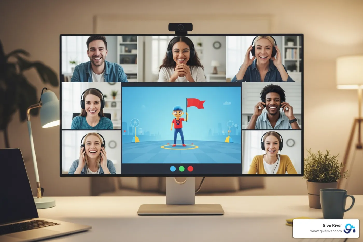 team collaborating on a virtual whiteboard during an online escape room - virtual team games