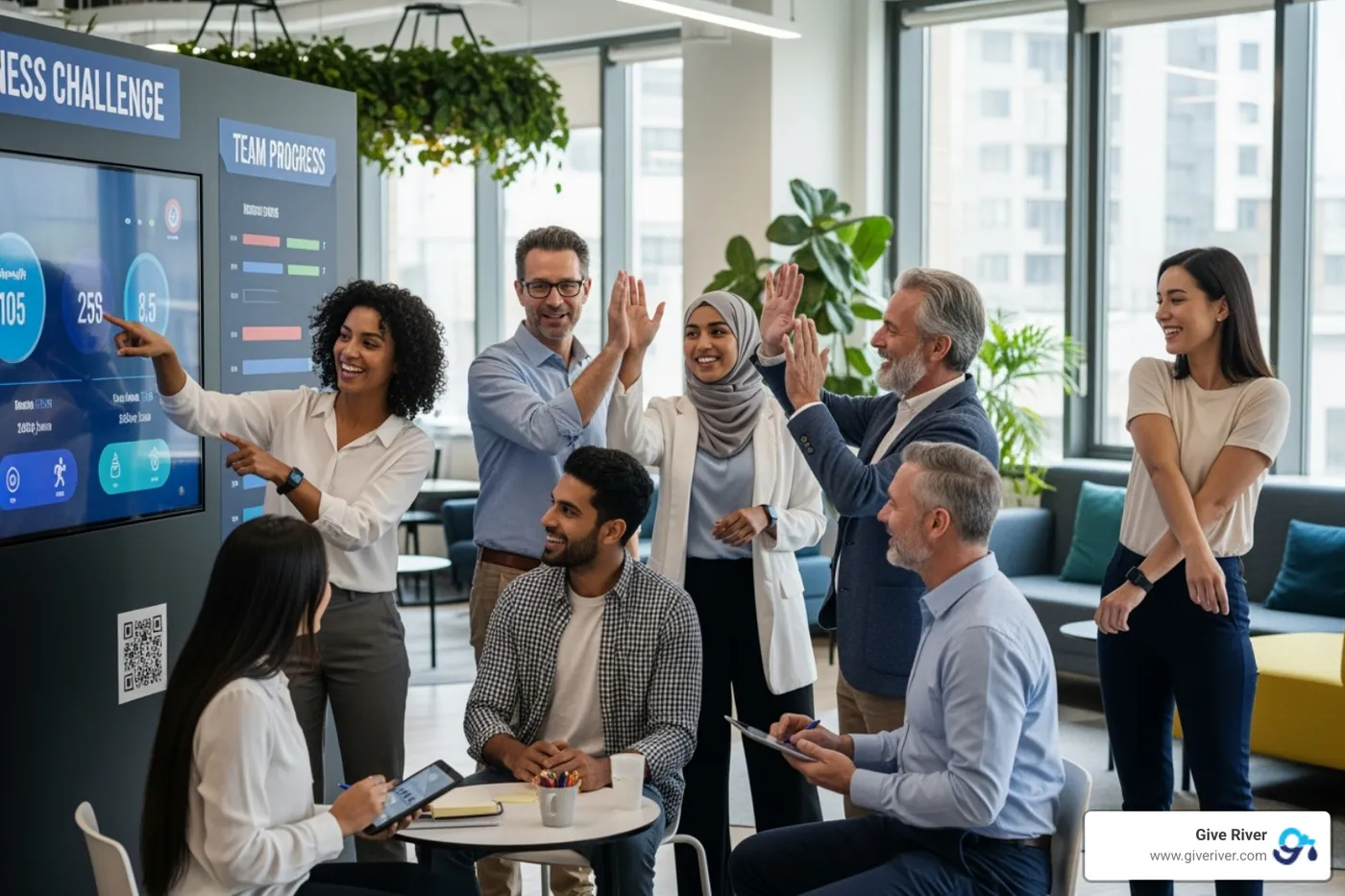 Employees collaborating on a wellness challenge - hipaa-compliant wellness tracking platforms