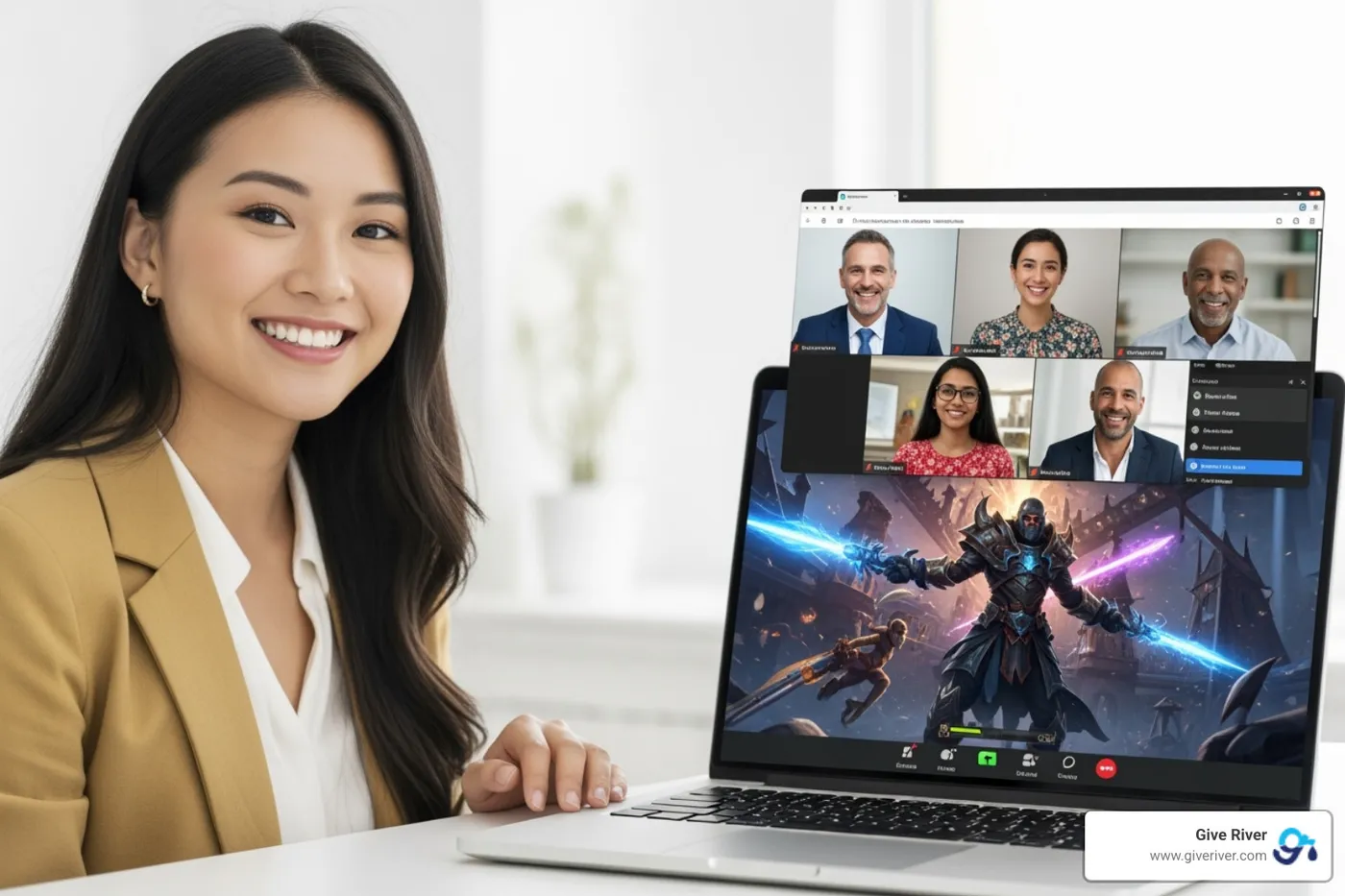 A person smiling while screen-sharing a game on a Zoom call - free online team games