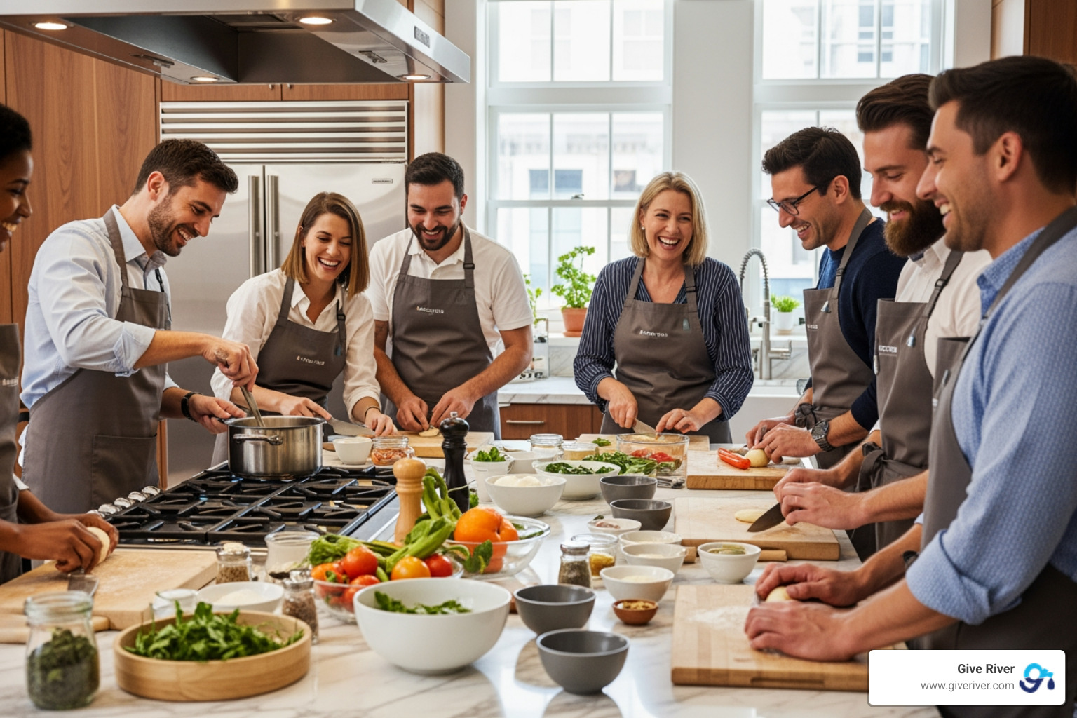 employee enjoying an experiential reward like a cooking class - company rewards and recognition ideas