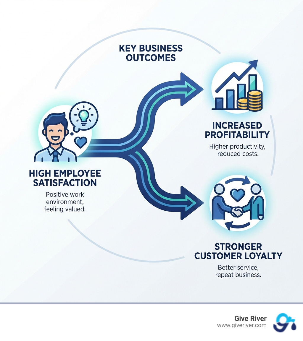 infographic illustrating the connection between high employee satisfaction and key business outcomes like profitability and customer loyalty - employee satisfaction survey tool infographic