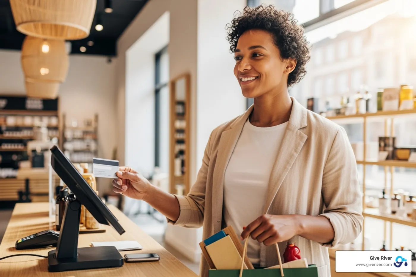 Person confidently making a purchase, symbolizing financial freedom - Financial wellness education