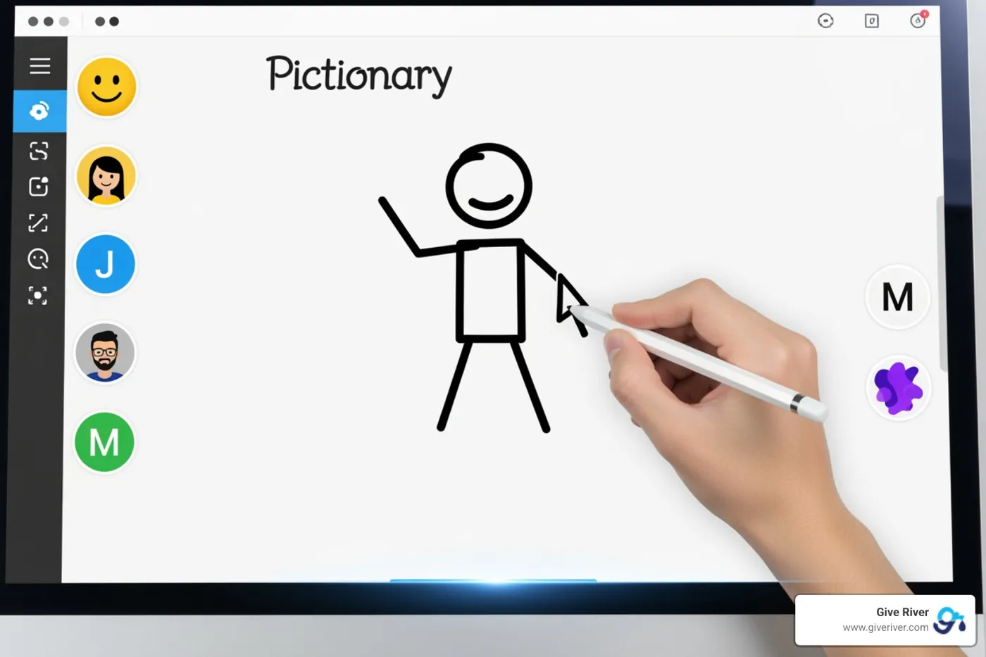 a virtual whiteboard being used for a pictionary game - fun team things to do over zoom