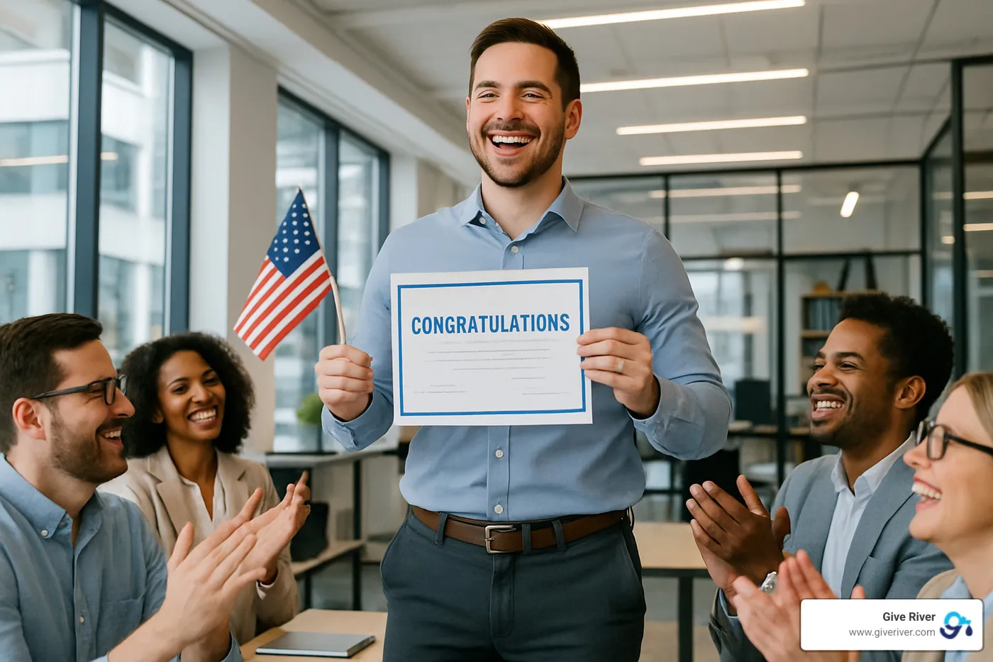engaged employee celebrating career milestone - advantages of career development programs