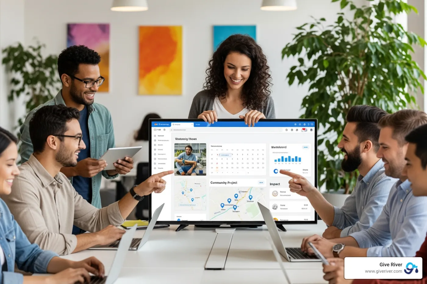 modern software dashboard displaying volunteer hours and impact metrics - employee volunteer program software
