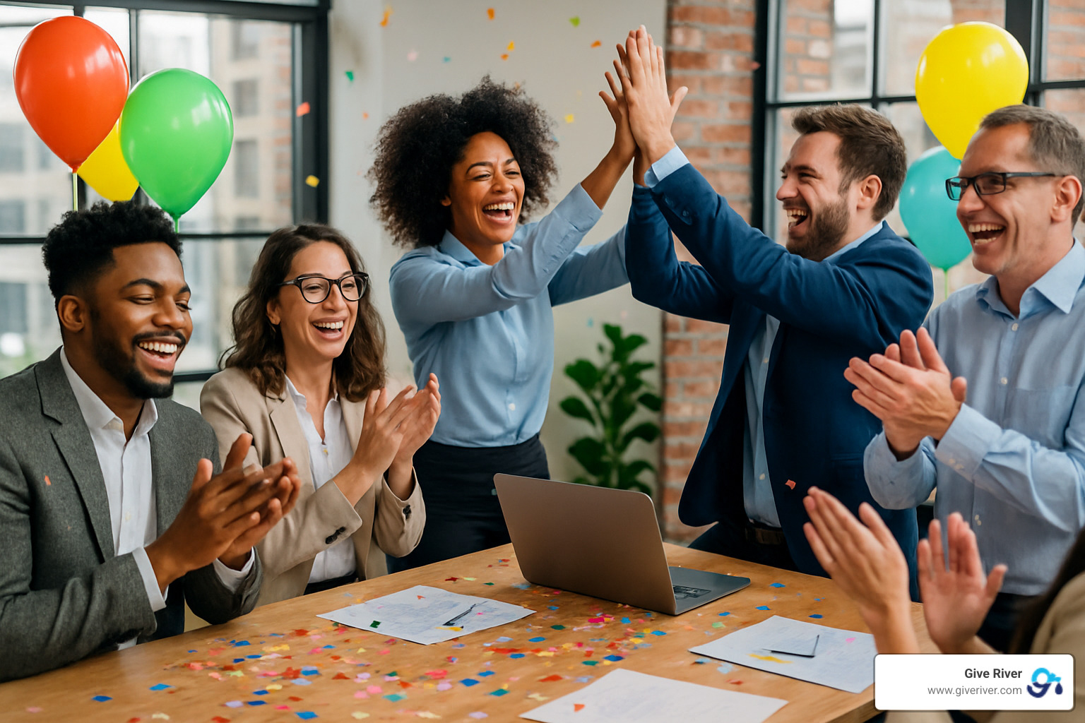 team celebrating after successful project completion - employee reward program