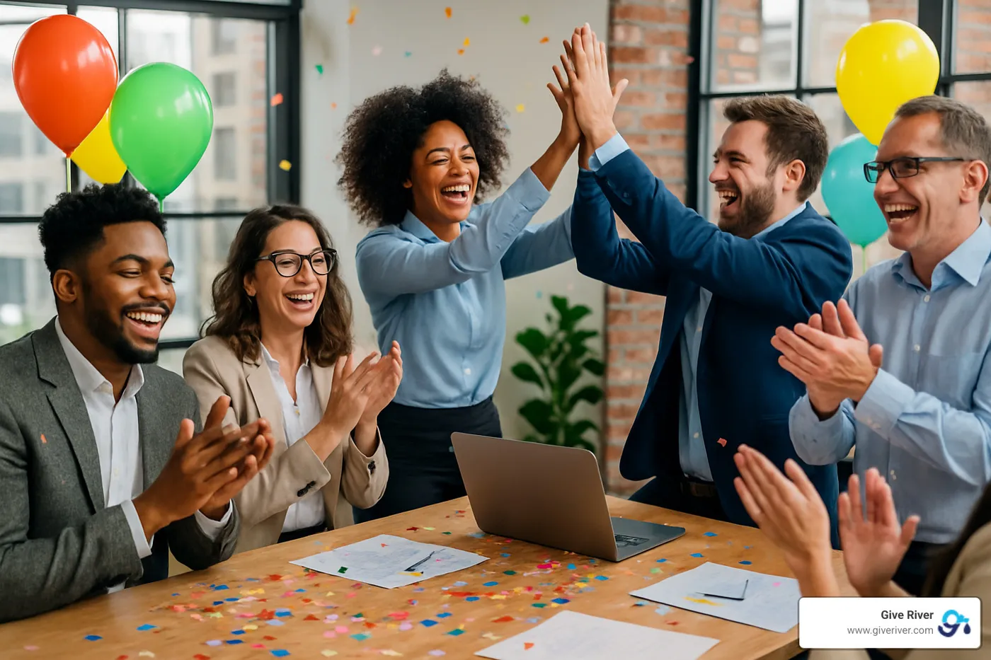 team celebrating after successful project completion - employee reward program