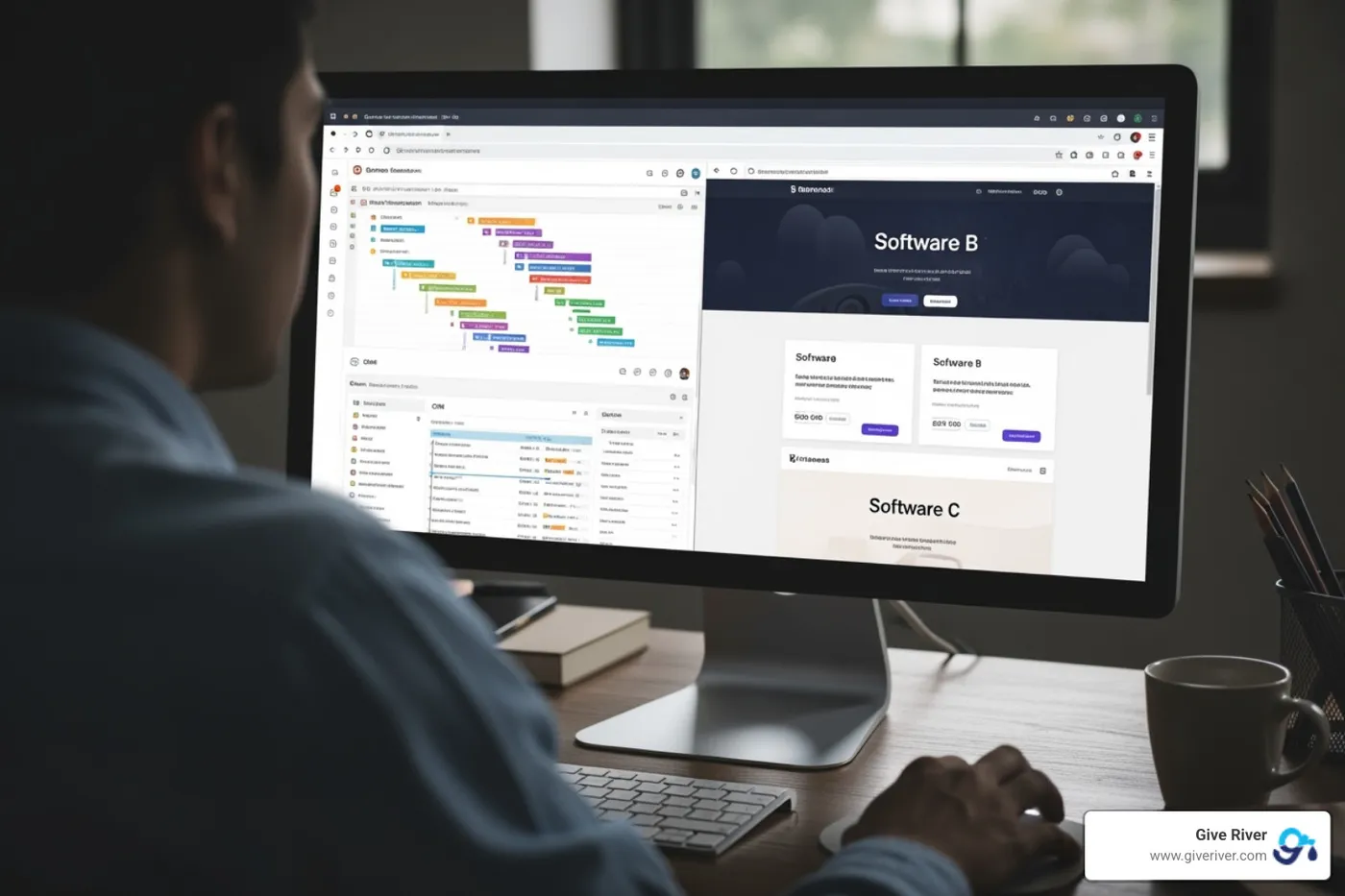person comparing software options - employee rewards vendor