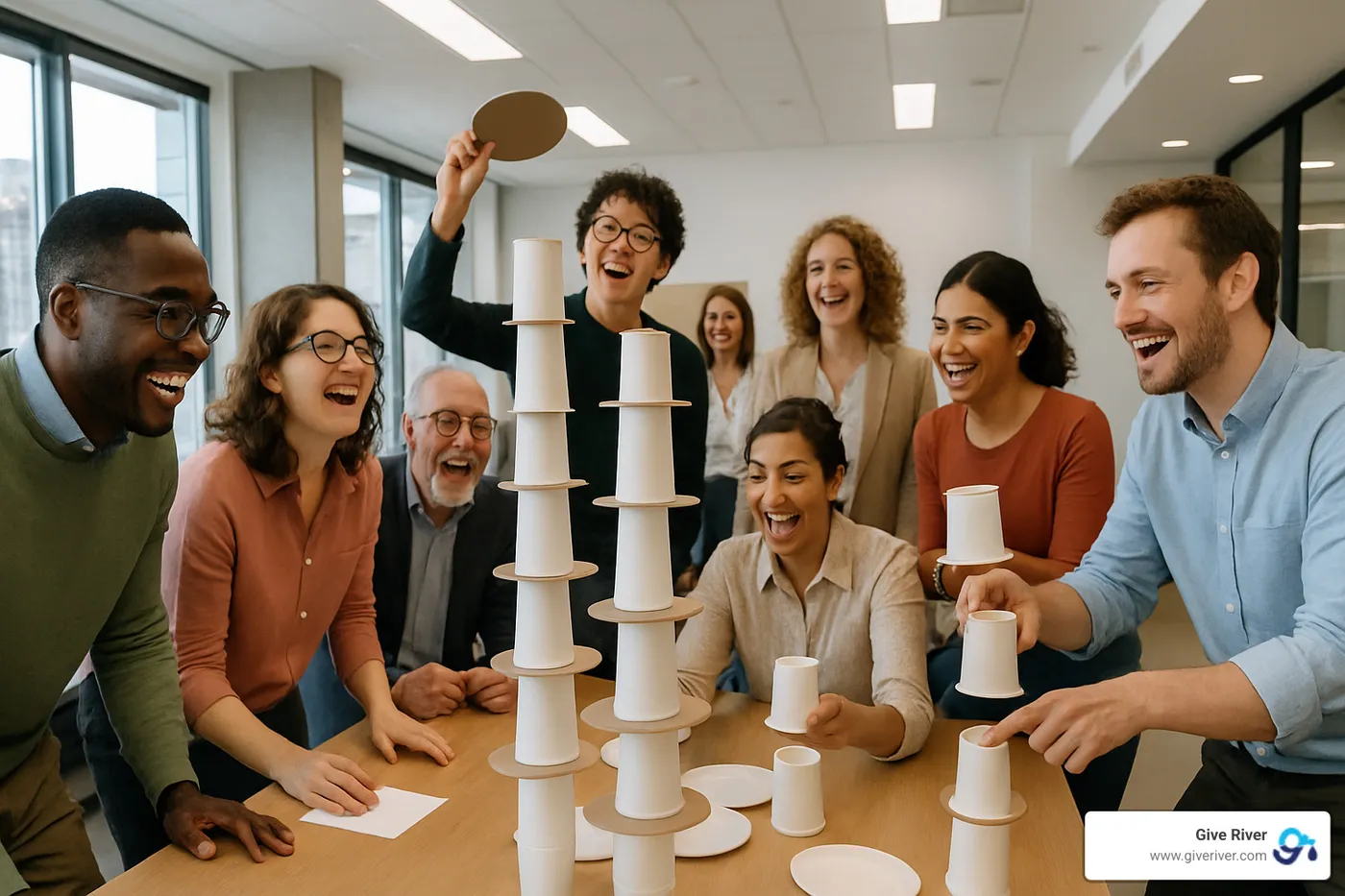 tallest tower team building activity with paper cups - activities that build teamwork
