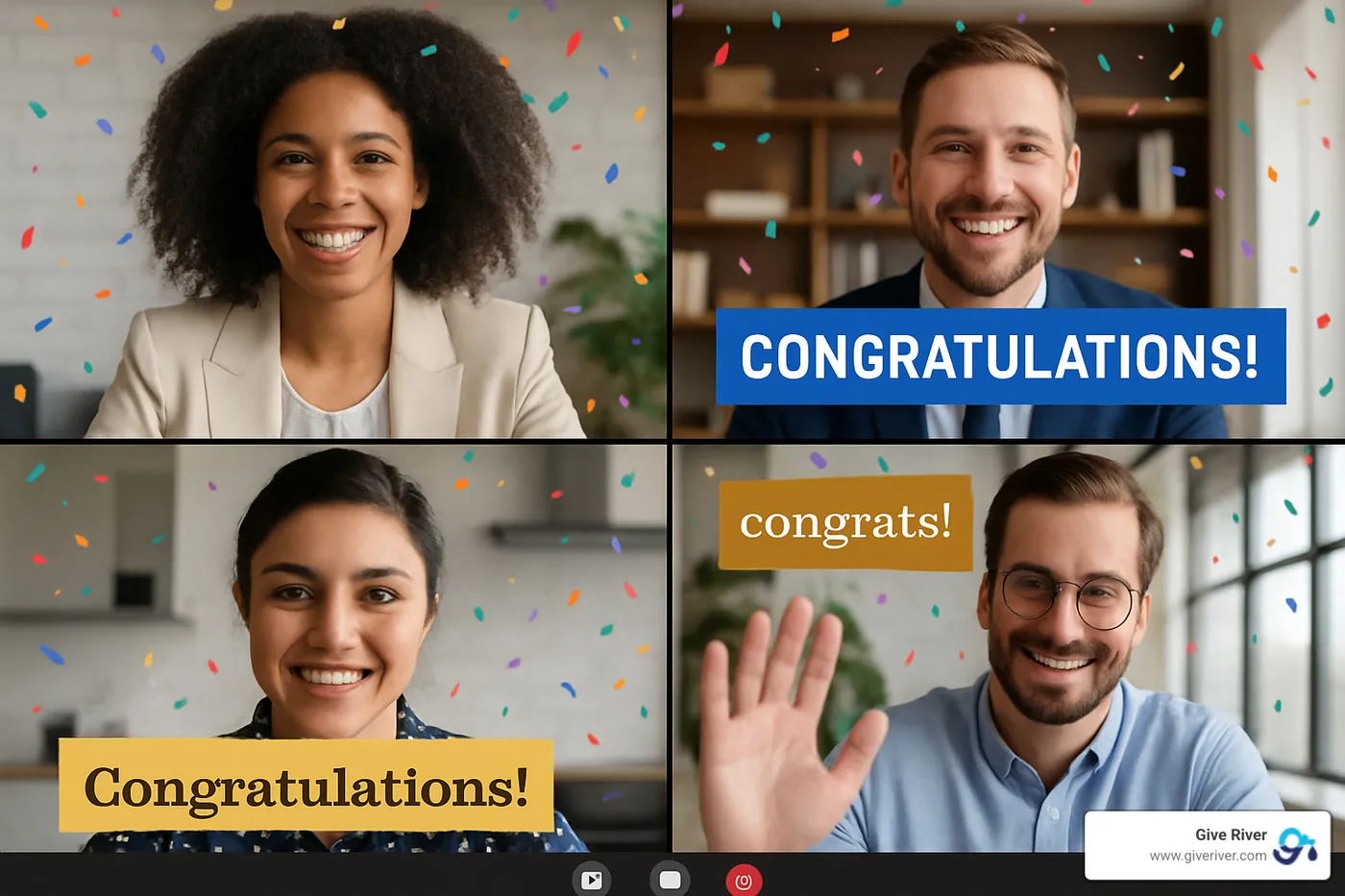 team participating in virtual recognition event across multiple locations - employee reward program