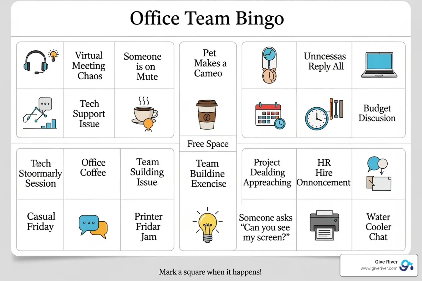 custom virtual Bingo card for office teams - Online office party games