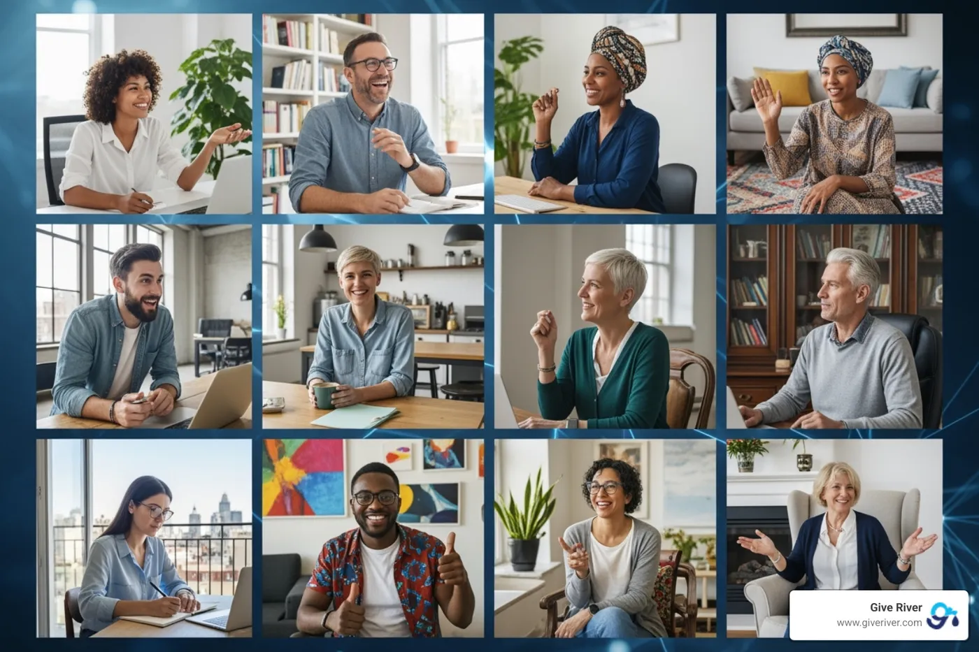 A diverse team actively participating in a fun virtual meeting, showcasing engagement and connection in a remote work setting - staff motivation techniques