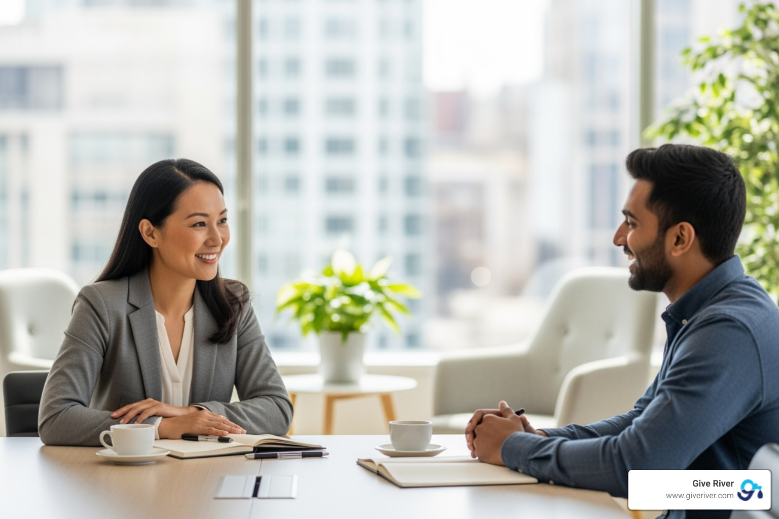 manager and employee having positive one-on-one meeting to discuss goals - company incentive ideas for employees