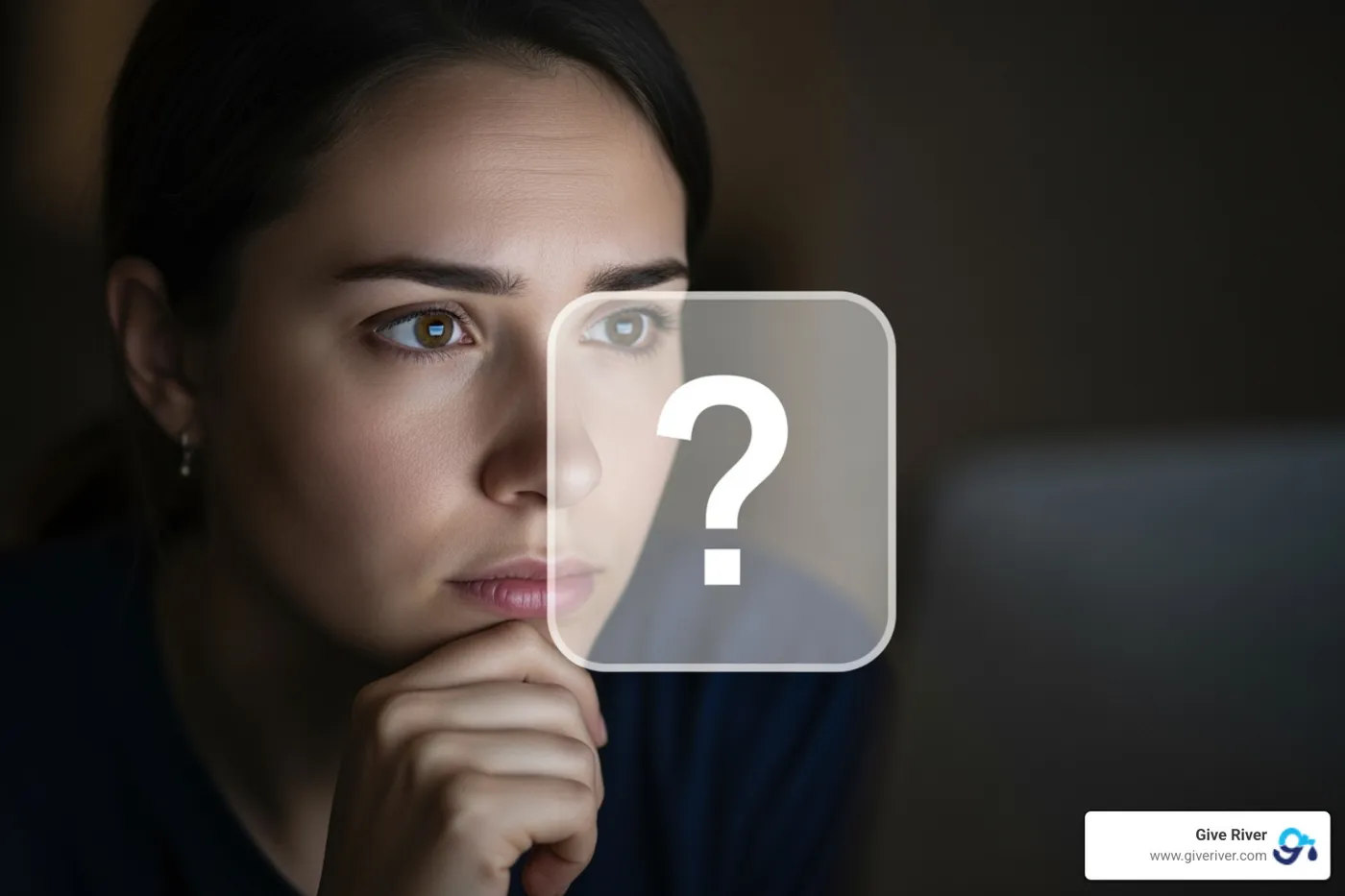 A person looking thoughtfully at a computer screen with a question mark icon overlay. - online leadership training courses
