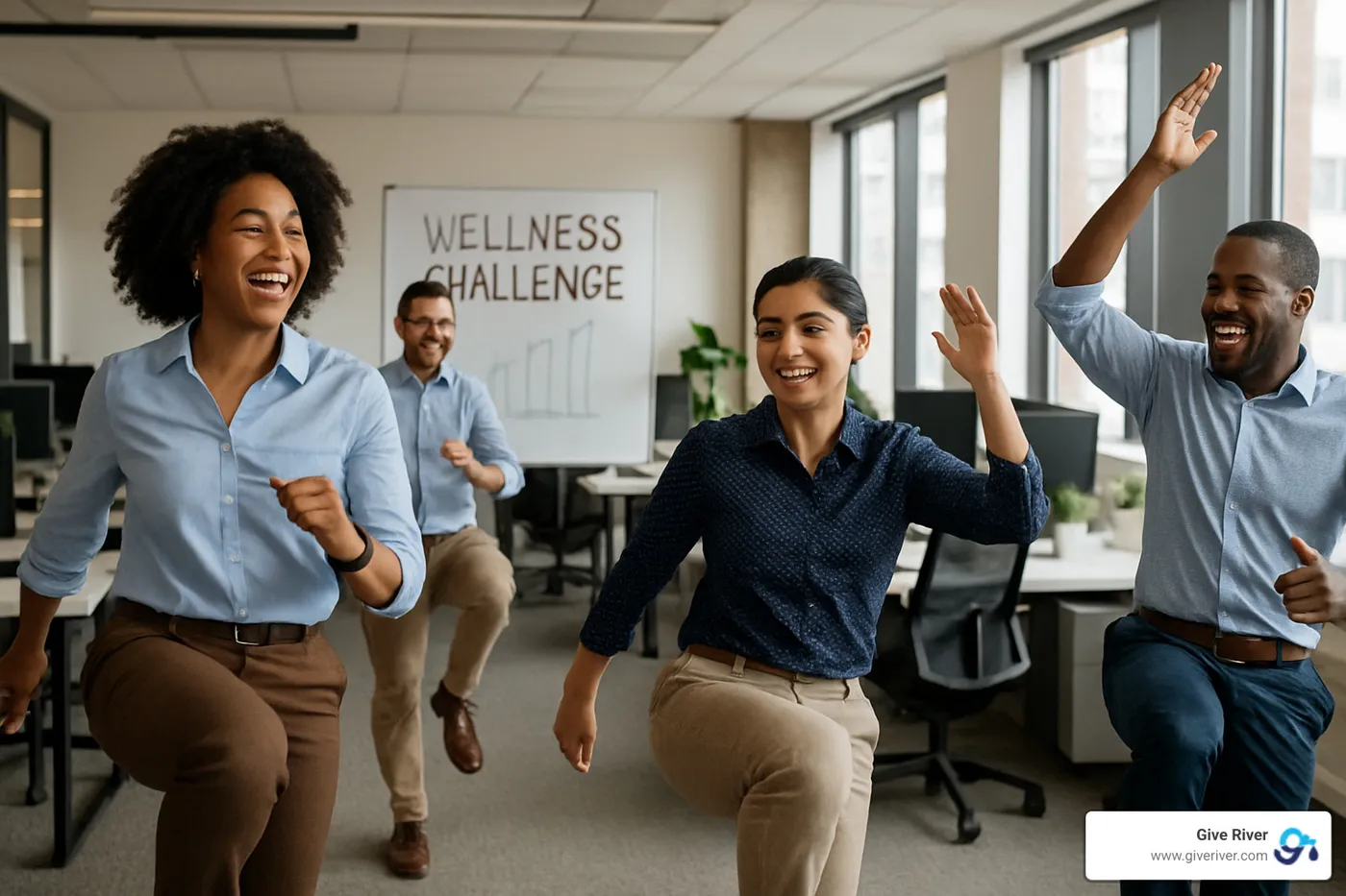 employees participating in workplace wellness challenge - employee wellness platform solutions