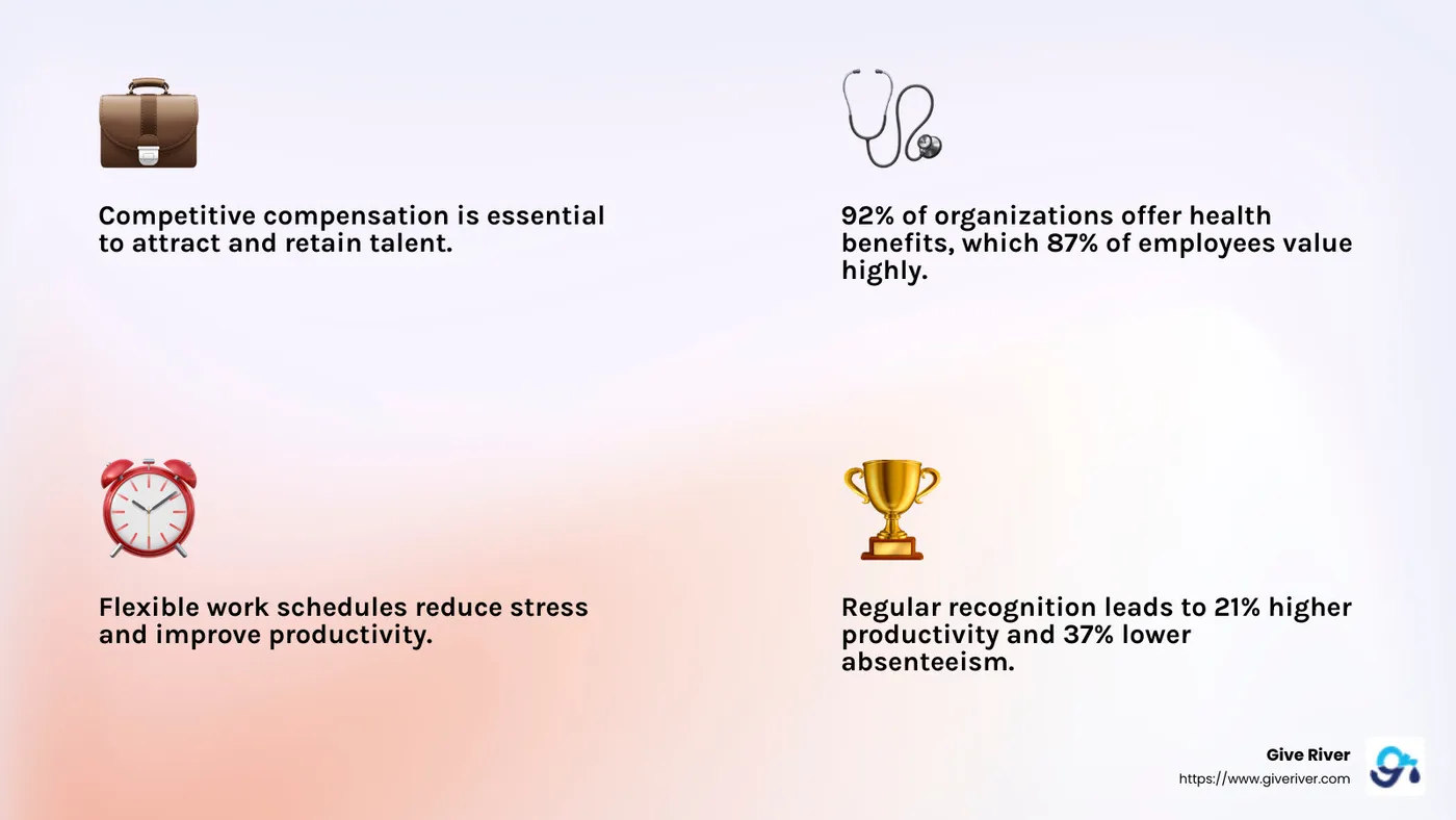 Recognition leads to higher productivity and lower absenteeism (Gallup) - employee total rewards program infographic 4_facts_emoji_light-gradient