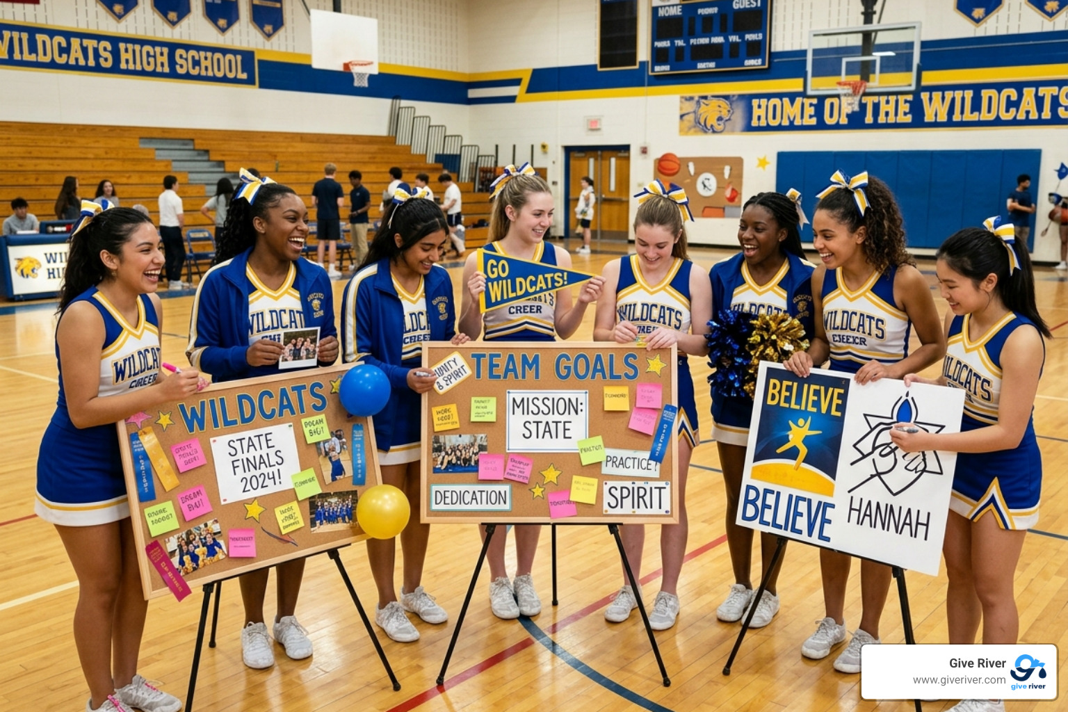 decorated team goal boards - cheer team bonding exercises
