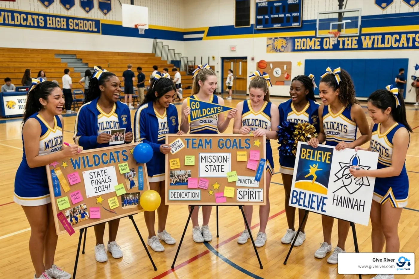 decorated team goal boards - cheer team bonding exercises