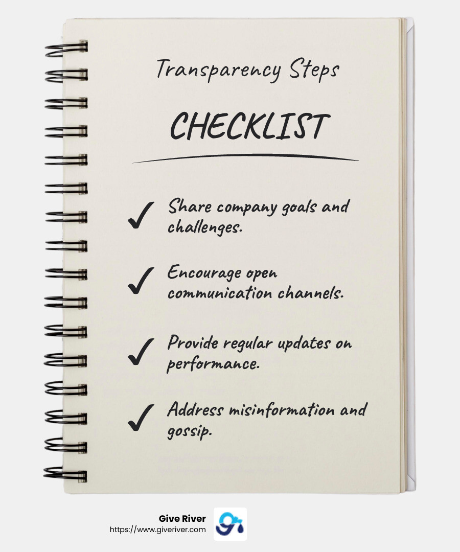 Transparency is the foundation of trust in a workplace. - improve workplace culture infographic checklist-notebook
