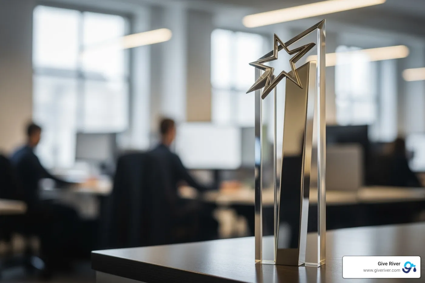 Image illustrating different types of rewards, like a trophy, a gift card, and a travel experience, to represent the variety of recognition options available - corporate recognition award programs