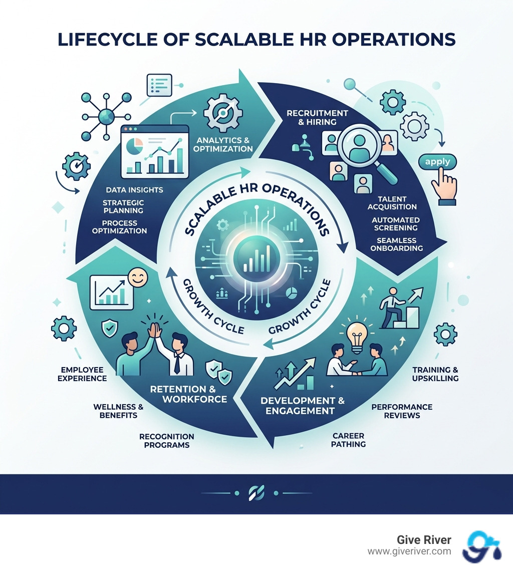 Lifecycle of scalable HR operations from recruitment to retention and analytics - scalable HR solutions infographic 