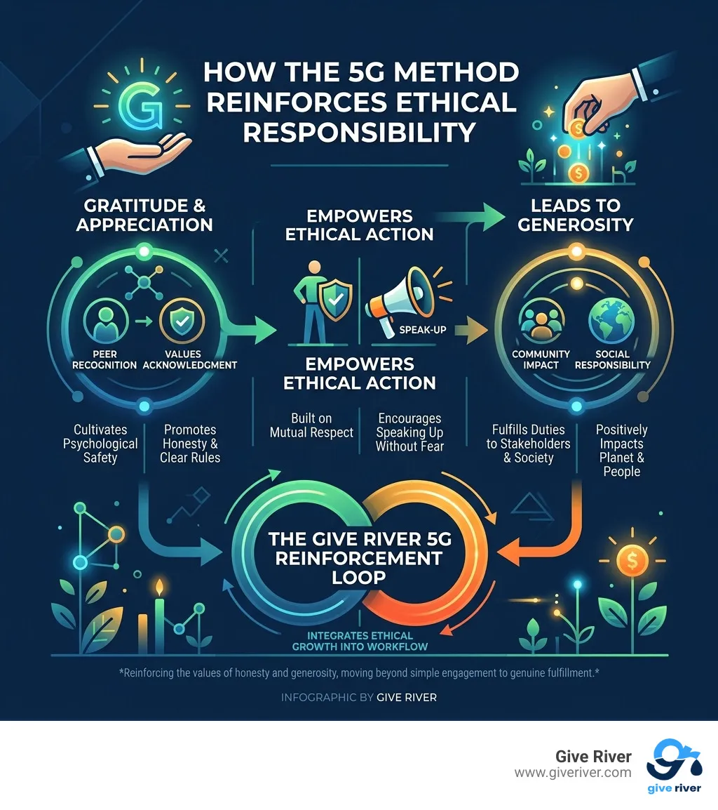 Infographic showing how Give River's 5G Method reinforces ethical responsibility through gratitude and generosity - ethical