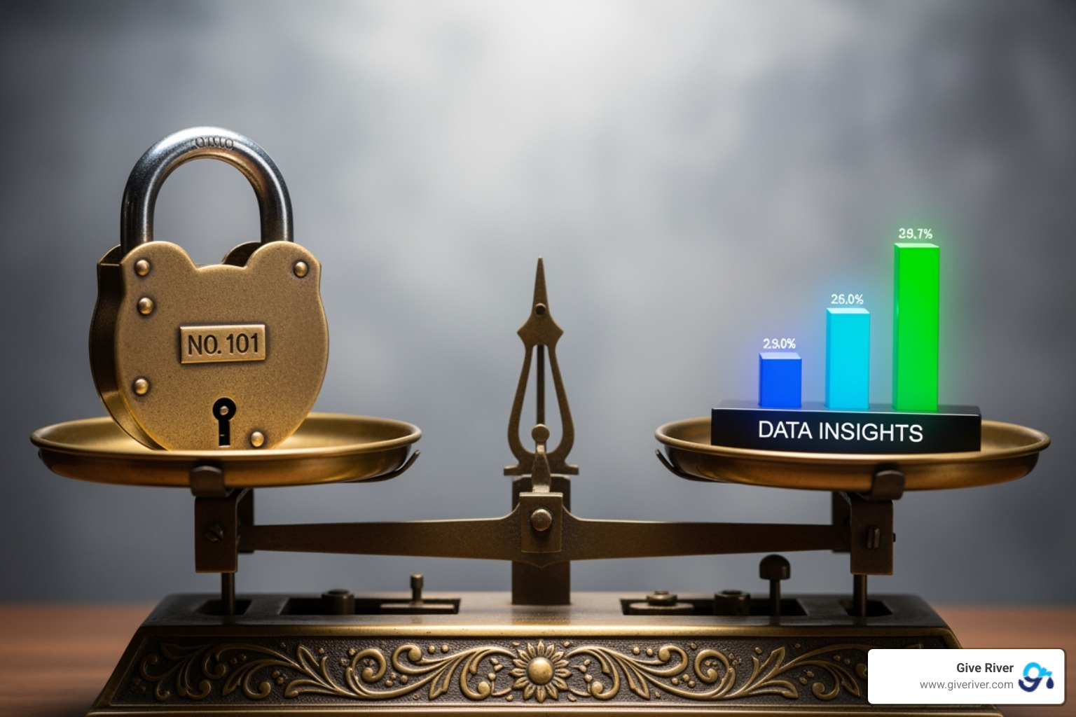 scale balancing a lock (privacy) and a chart (insights) - wellness platforms anonymized employee health data reporting
