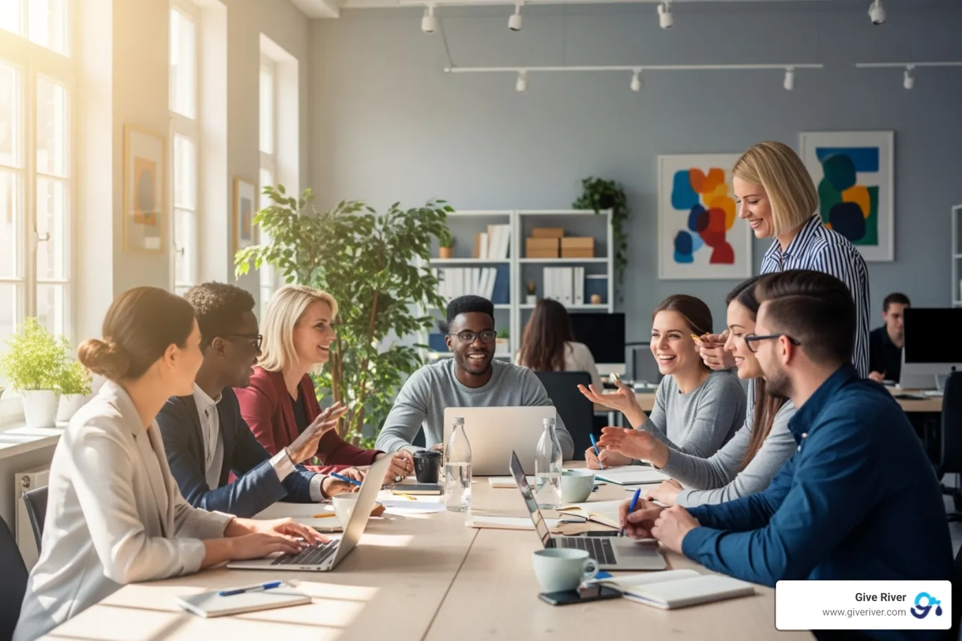 a diverse and happy team collaborating in a modern office - staff appreciation ideas