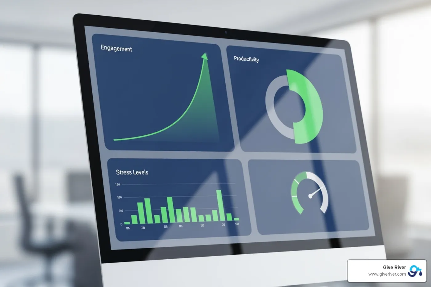 dashboard showing positive metrics like engagement and productivity - building trust in a virtual team