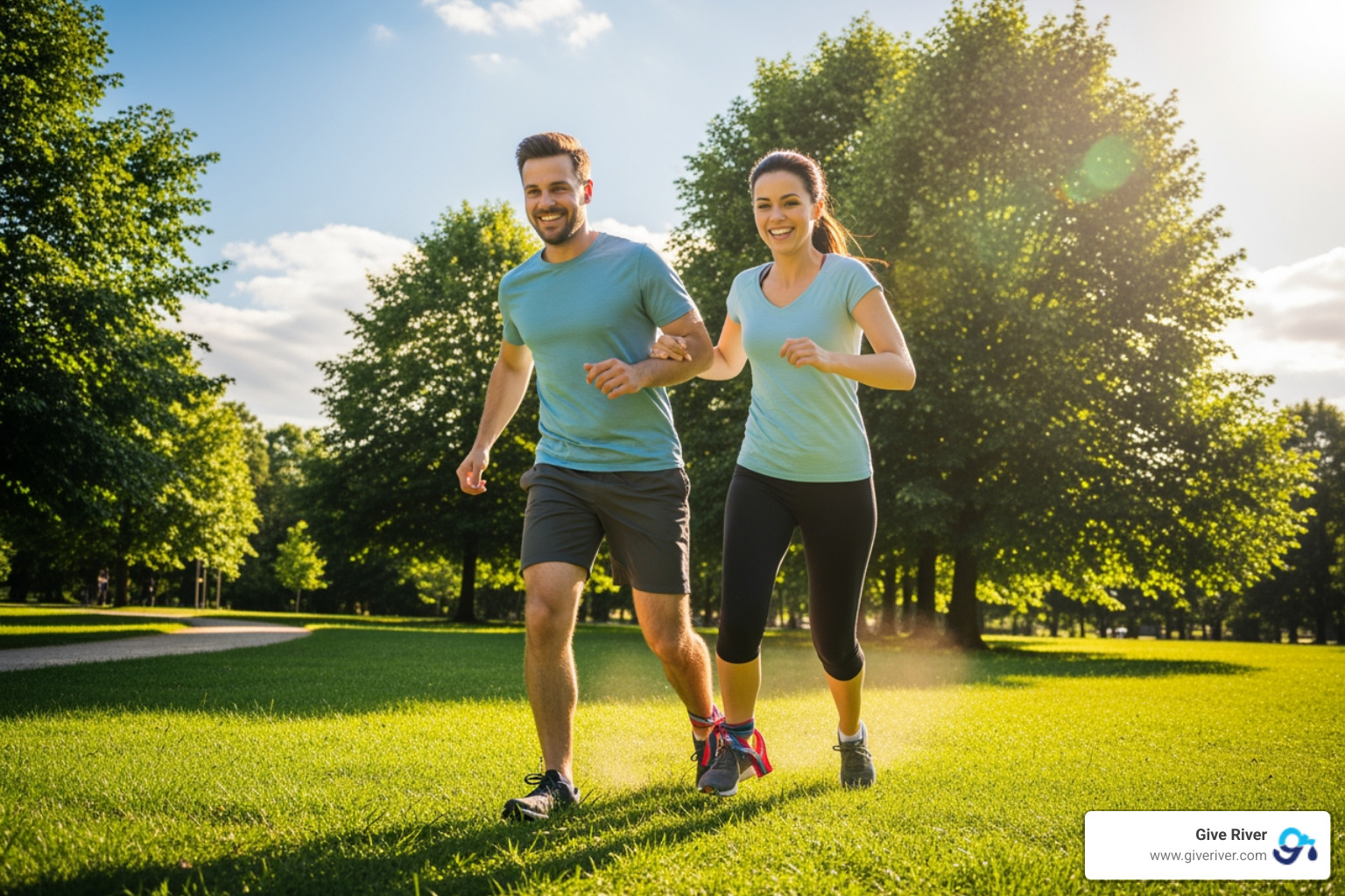 image of a three-legged race in a park - relay race ideas for team building