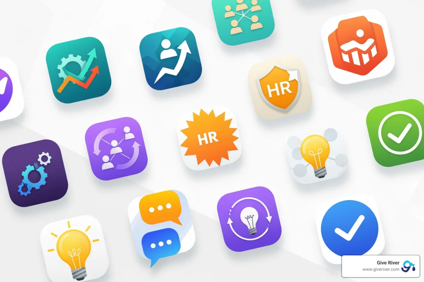 A collage of different app icons and logos representing various employee engagement tools - employee engagement tools for hospitality