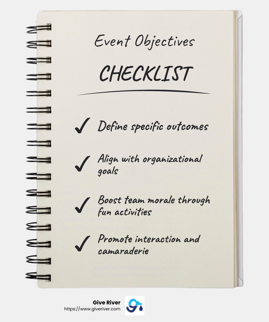 Event objectives guide the planning process - Plan a staff event infographic checklist-notebook