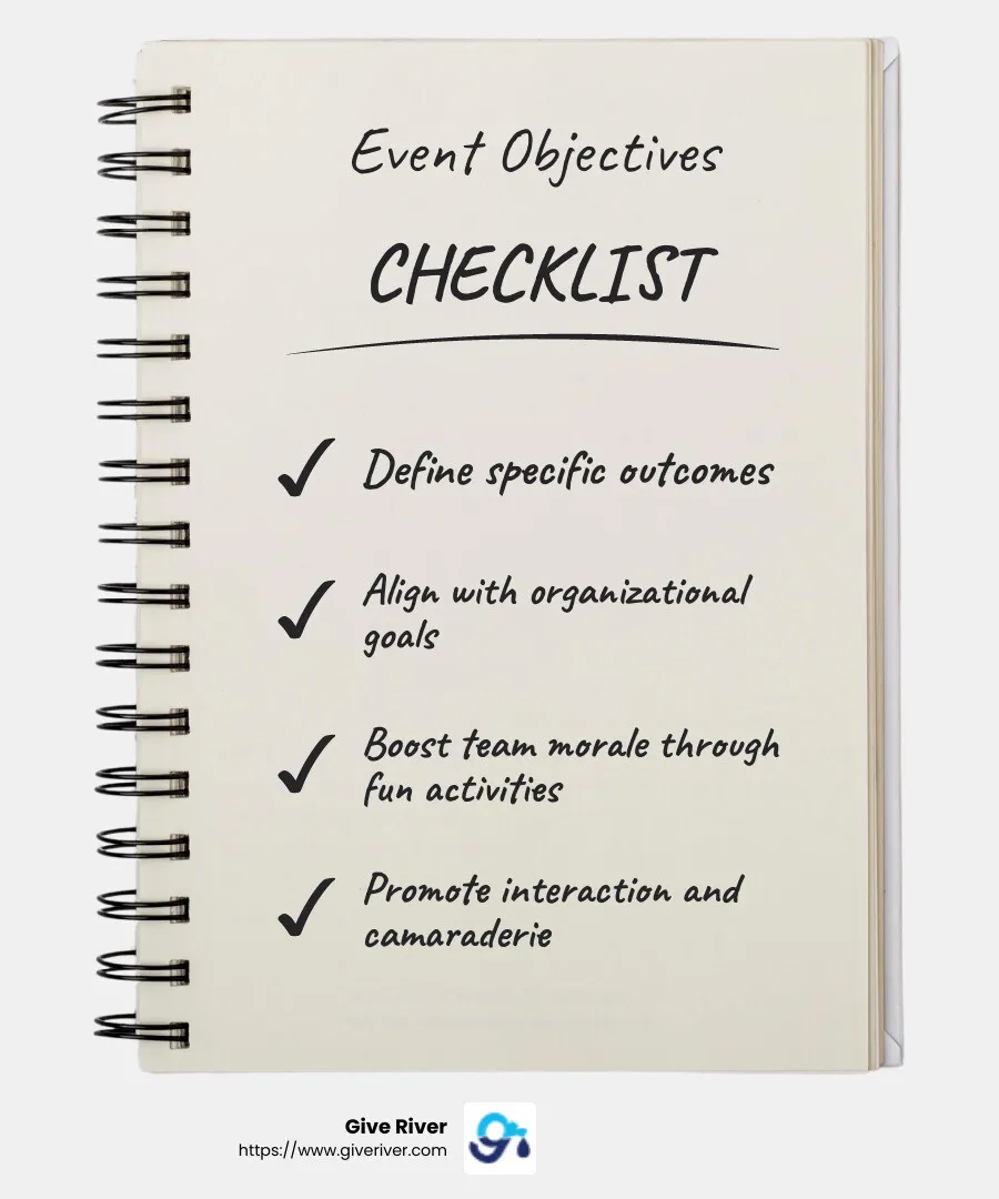 Event objectives guide the planning process - Plan a staff event infographic checklist-notebook