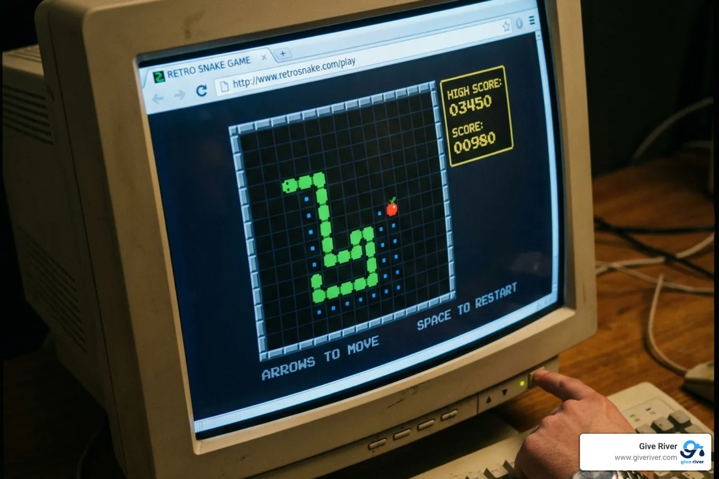 classic browser game interface showing a snake game and a high score counter