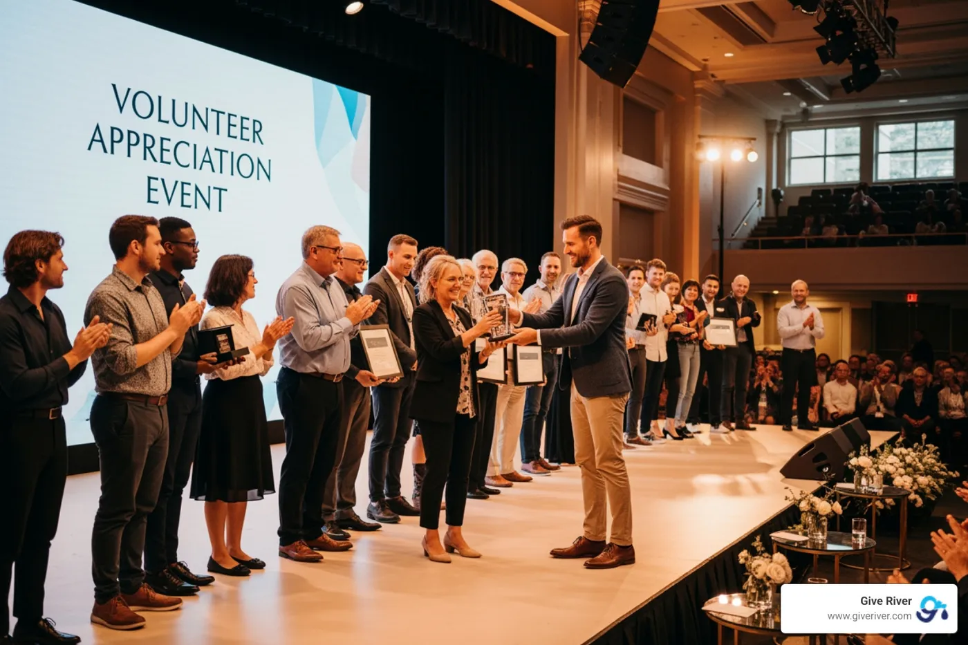 a volunteer recognition event with people receiving awards - creating a volunteer culture