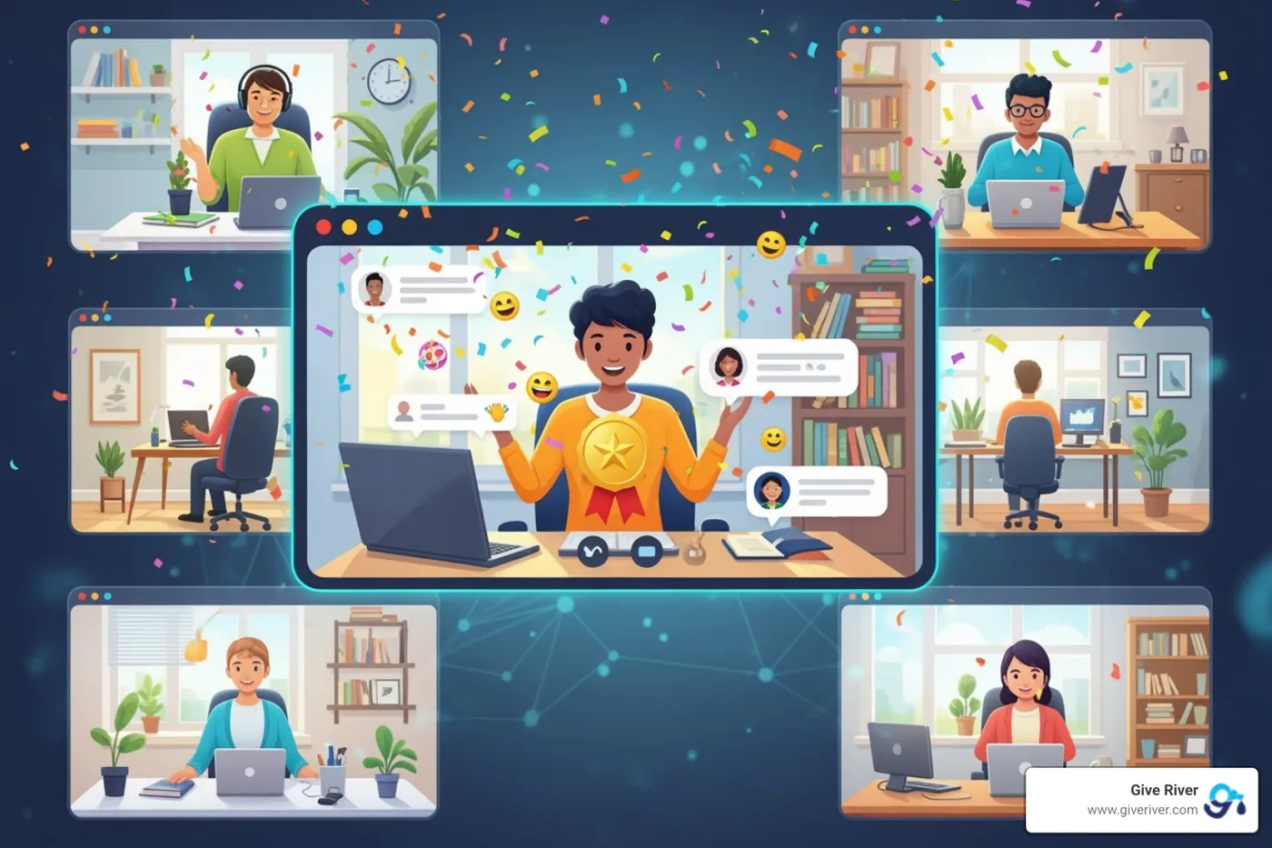 Slack channel with public recognition message - remote team recognition