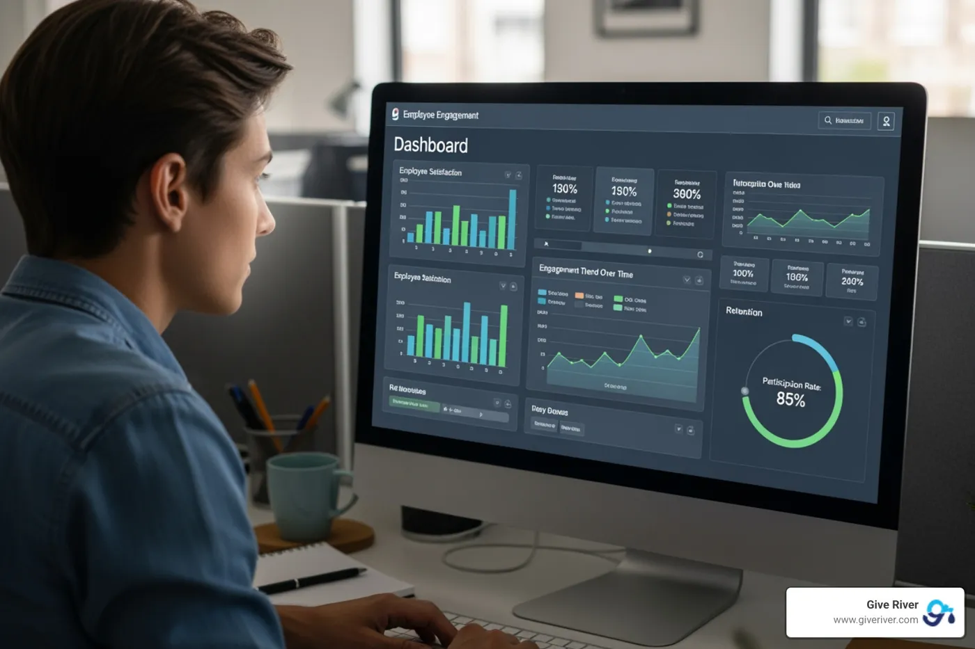 person analyzing employee engagement dashboard - award programs for employees