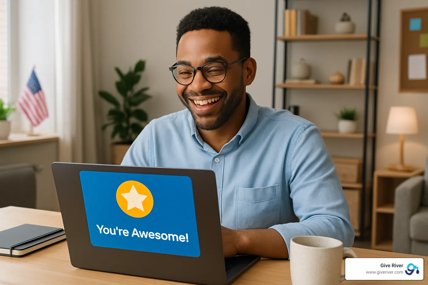 Happy remote team member receiving recognition - workplace rewards ideas